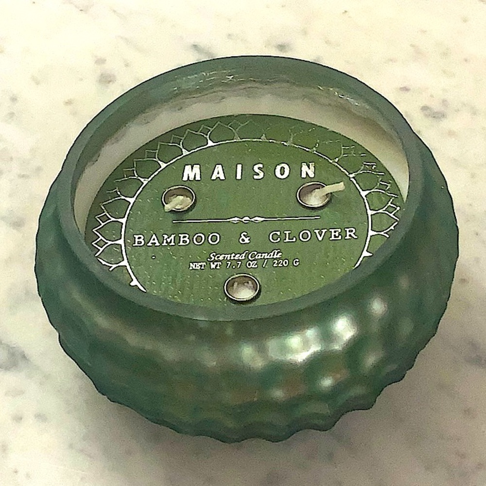 MAISON LOS ANGELES CANDLE BAMBOO & CLOVER GREEN MERCURY GLASS 3 WICK 7.7 Oz  NEW